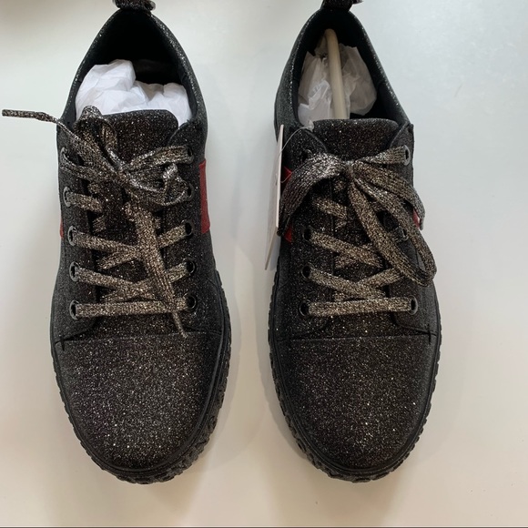 NEW! Opening Ceremony Glitter Sneakers in Black with Red Accent, Size 38 - Picture 4 of 11